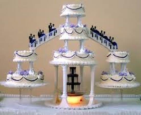 blue wedding cakes with fountains